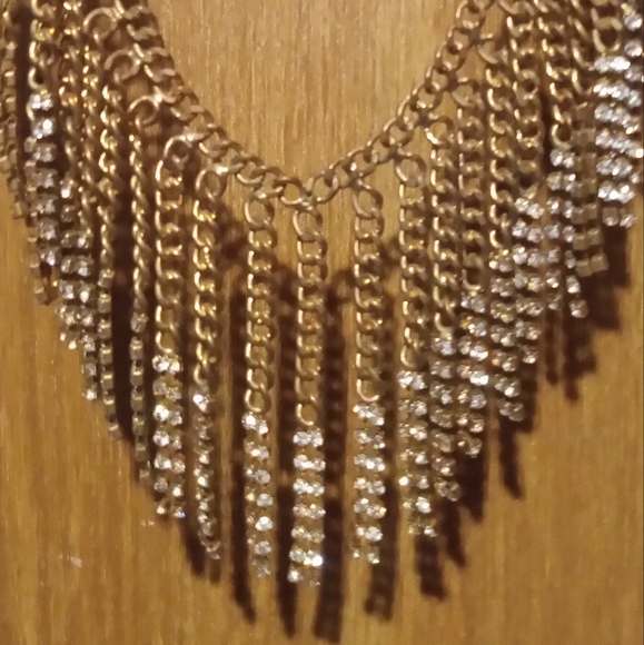 Vintage Chain Rhinestone Bib Fringe Necklace Choker - Picture 6 of 8
